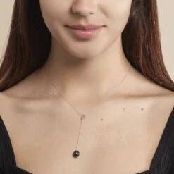 Collier Perrine Or Blanc Perle De Culture De Tahiti Et Diamant -Bijouterie Pas Chère B3CFBHG001 model0