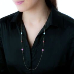 Collier Sautoir Or Jaune Rhodolite Et Amethyste Et Topaze -Bijouterie Pas Chère B3CFJXS165 model0