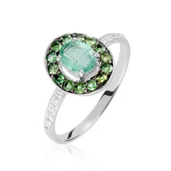 Bague Leona Or Blanc Emeraude Diamant