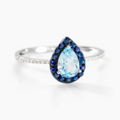 Bague Kenza Or Blanc Topaze Et Saphir Et Diamant