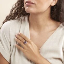 Bague Anna Or Jaune Amethyste Et Oxyde De Zirconium -Bijouterie Pas Chère B3DFJYI608 model0