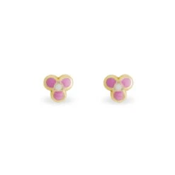 Boucles D'oreilles Puces Fleur Rose Or Jaune