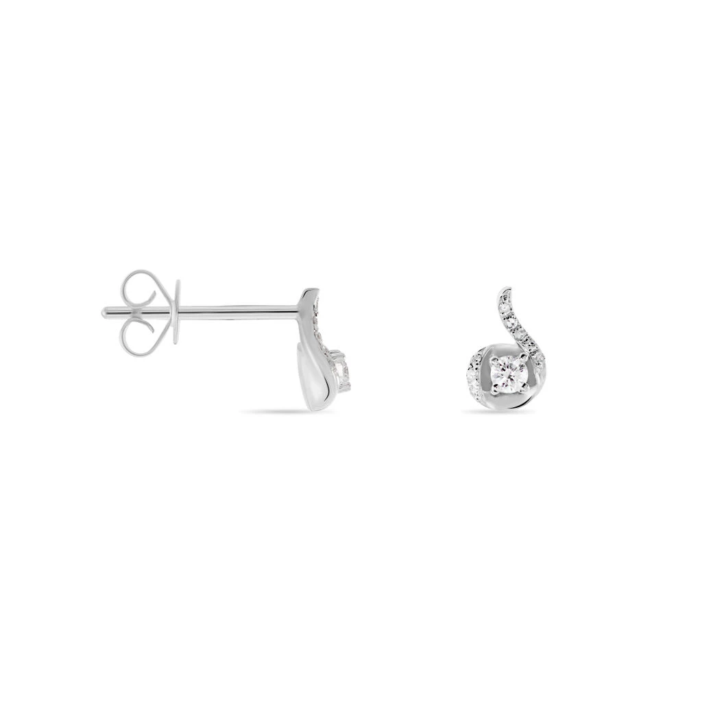 Boucles D'oreilles Puces Vrille Accompagnee Or Blanc Diamant 2 Boucles D'oreilles Puces Vrille Accompagnee Or Blanc Diamant – Image 2