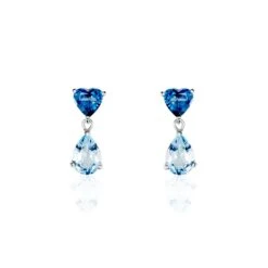 Boucles D'oreilles Puces Lenuta Or Blanc Topaze Bleu Sky Topaze