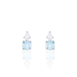 Boucles D'oreilles Puces Giana Or Blanc Topaze Et Oxyde De Zirconium