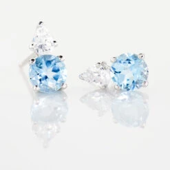 Boucles D'oreilles Puces Giana Or Blanc Topaze Et Oxyde De Zirconium -Bijouterie Pas Chère B3OFBTB510 view2