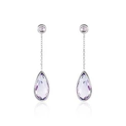 Boucles D'oreilles Pendantes Dennis Or Blanc Amethyste