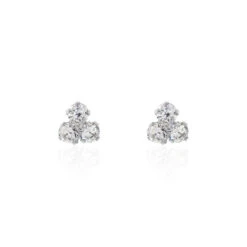 Boucles D'oreilles Puces Eleanor Fleur Or Blanc Oxyde De Zirconium