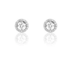 Boucles D'oreilles Puces Stelila Or Blanc Oxyde De Zirconium