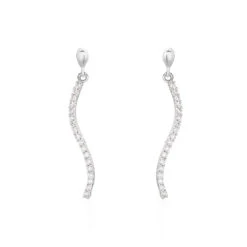 Boucles D'oreilles Pendantes Torsade Or Blanc Oxyde De Zirconium