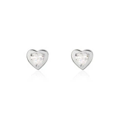 Boucles D'oreilles Puces Daria Coeur Plein Or Blanc Oxyde De Zirconium