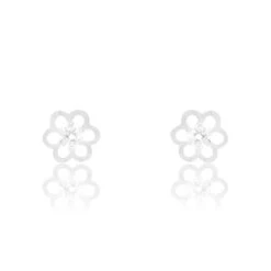 Boucles D'oreilles Puces Philine Fleur Or Blanc Oxyde De Zirconium
