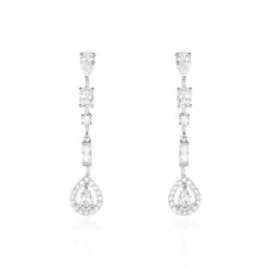 Boucles D'oreilles Pendantes Candia Or Blanc Oxyde De Zirconium