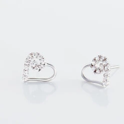 Boucles D'oreilles Puces Daria Cœur Or Blanc Oxyde De Zirconium -Bijouterie Pas Chère B3OFBZW581 view2