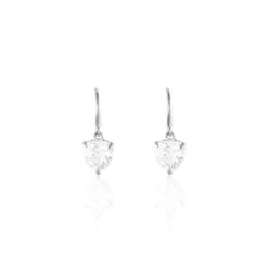 Boucles D'oreilles Pendantes Bo Coeur Pm Or Blanc Oxyde De Zirconium