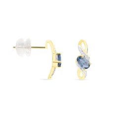 Boucles D'oreilles Puces Or Jaune Saphir Et Diamant -Bijouterie Pas Chère B3OFJSB238 view1
