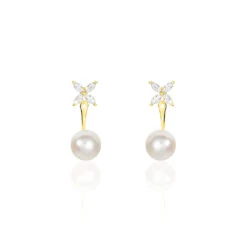 Bijoux D'oreilles Norah Or Jaune Perle De Culture Et Oxyde