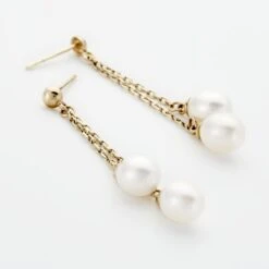 Boucles D'oreilles Pendantes Carrine 2 Fils Or Jaune Perle De Culture -Bijouterie Pas Chère B3OFJU2354 view2