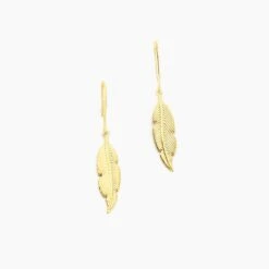 Boucles D'oreilles Pendantes Indian Nature Feuilles Or Jaune