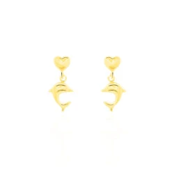 Boucles D'oreilles Pendantes Fulvie Coeurs Et Dauphin Or Jaune
