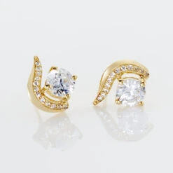 Boucles D'oreilles Puces Sevde Or Jaune Oxyde De Zirconium -Bijouterie Pas Chère B3OFJZW298 view2