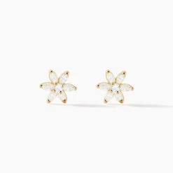 Boucles D'oreilles Puces Eleanor Fleur Or Jaune Oxyde De Zirconium