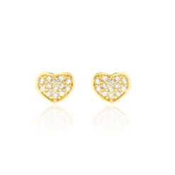 Boucles D'oreilles Puces Daria Coeur Plein Or Jaune Oxyde De Zirconium