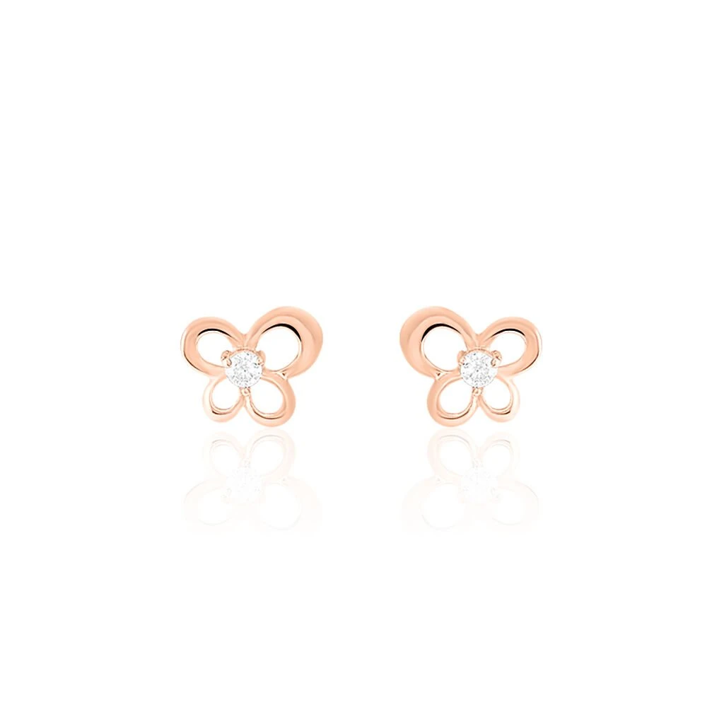 Boucles D'oreilles Puces Eleanor Fleur Or Rose Oxyde De Zirconium 1 Boucles D'oreilles Puces Eleanor Fleur Or Rose Oxyde De Zirconium
