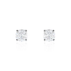 Boucles D'oreilles Puces 4 Griffes Or Blanc Diamant Synthetique