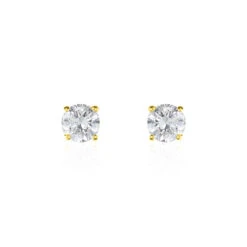 Boucles D'oreilles Puces 4 Griffes Or Jaune Diamant Synthetique
