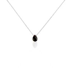 Collier Alvena Argent Blanc Rhodié Agate Noir