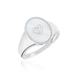 Chevalière Aracely Argent Blanc Nacre Oxyde De Zirconium