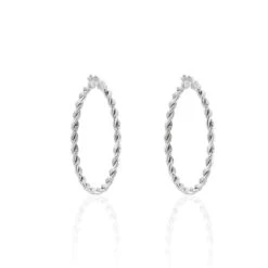 Créoles Abie Effet Torsade Lisse Et Diamante Argent Blanc