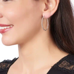 Créoles Abie Effet Torsade Lisse Et Diamante Argent Blanc 5 Créoles Abie Effet Torsade Lisse Et Diamante Argent Blanc -Bijouterie Pas Chère FAOFBW00UN model0