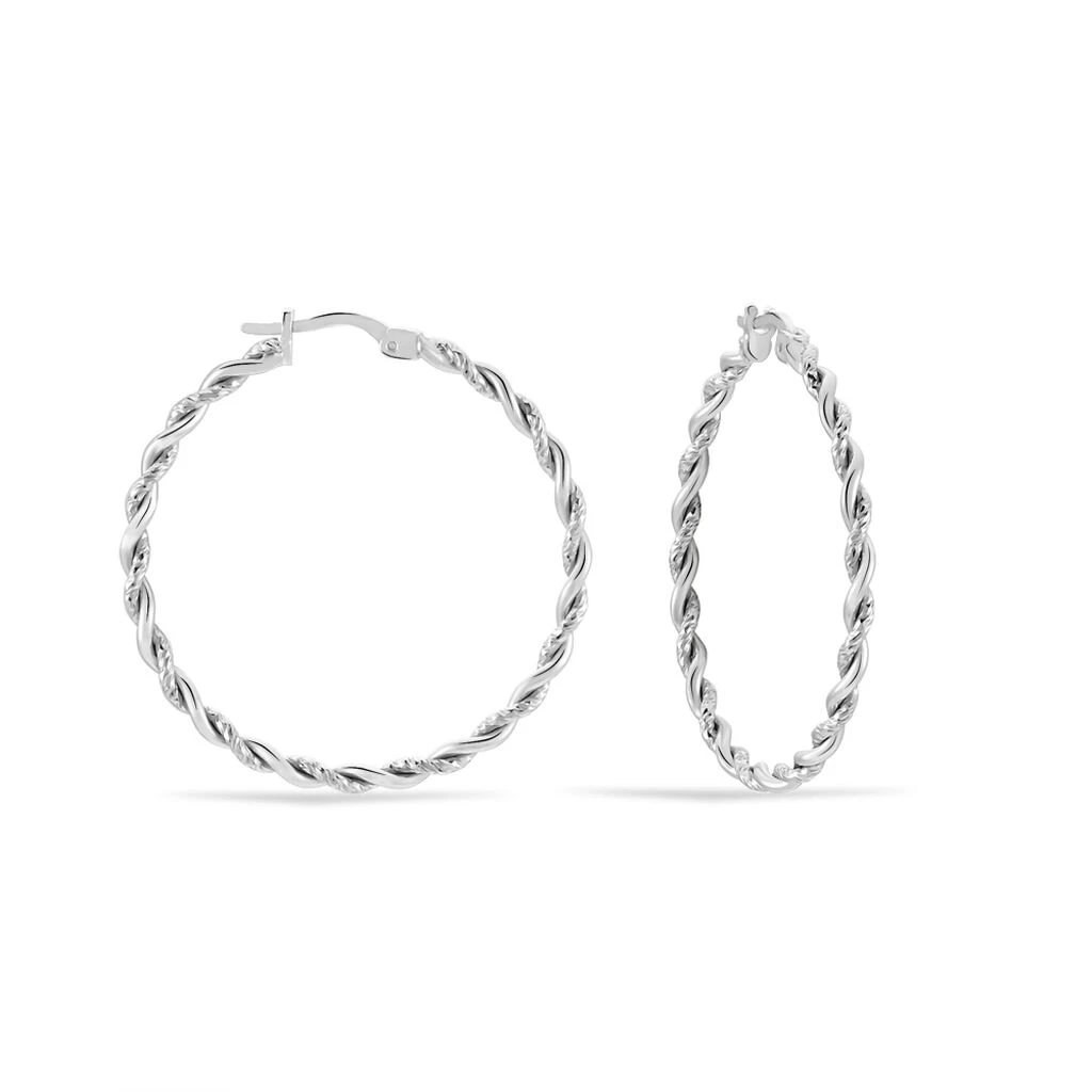 Créoles Abie Effet Torsade Lisse Et Diamante Argent Blanc 2 Créoles Abie Effet Torsade Lisse Et Diamante Argent Blanc – Image 2