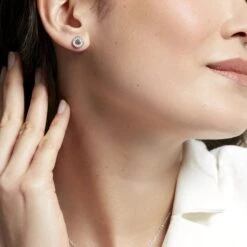 Boucles D'oreilles Puces Amory Argent Blanc Oxyde De Zirconium -Bijouterie Pas Chère FAOFBZW1PE model0