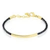 Bracelet Boshra Acier Dore Cuir Noir