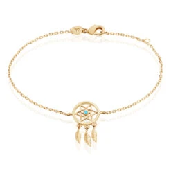 Bracelet Attrape Reves Plaque Or Jaune Pierre De Synthese