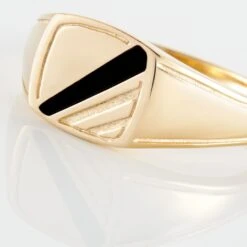 Chevalière Plaqué Or Jaune Bennie Email Noir -Bijouterie Pas Chère FQHHJWN003 view3