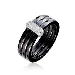 Bague Ceramik Design Argent Blanc Oxyde De Zirconium Et Céramique
